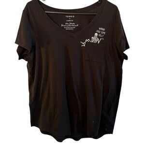 Torrid Womens Large Wanna Raise Some Hell Skeleton Pocket T Shirt Black
